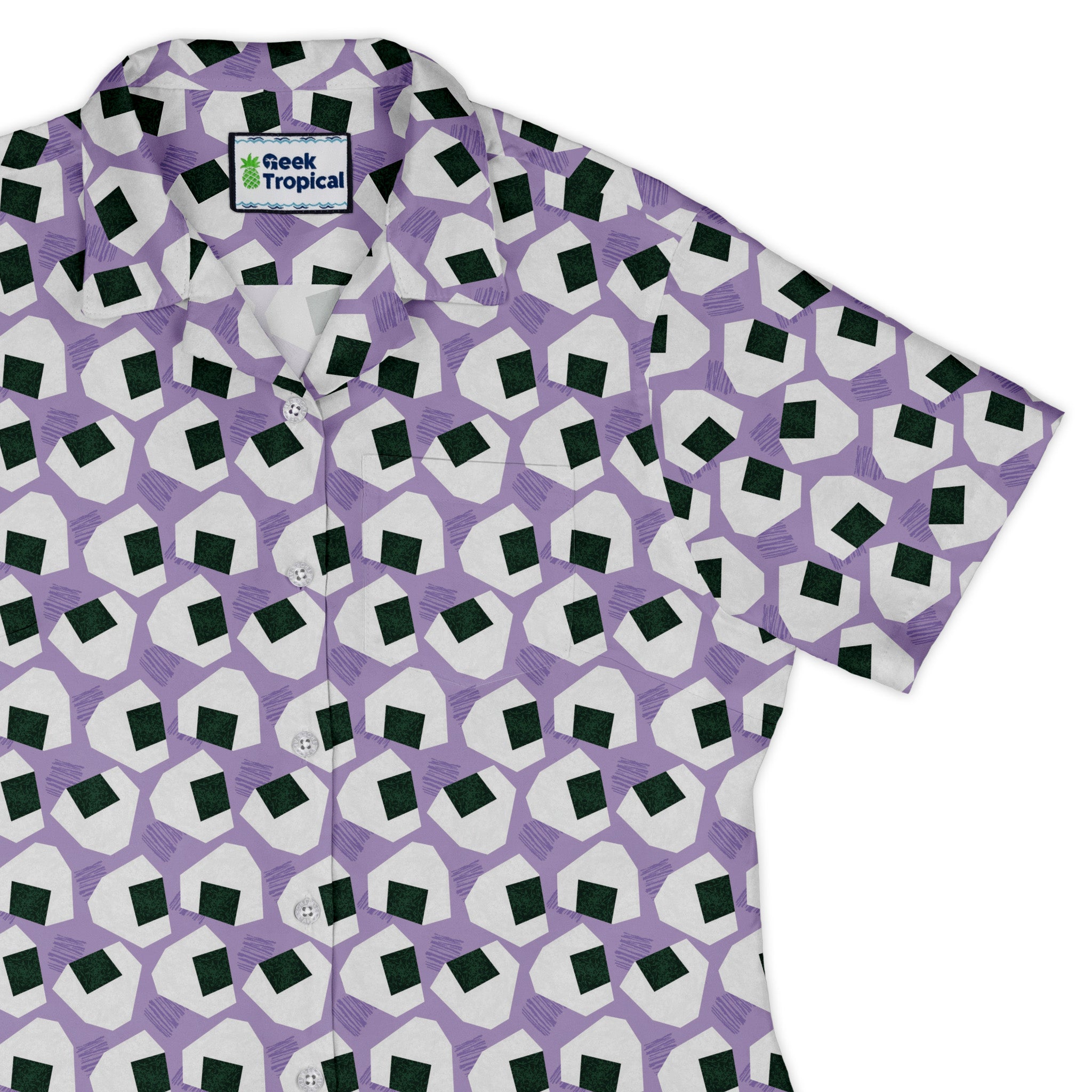 Omusubi Doodles Lilac Curvy Button Up Shirt Old Curvy Button Up Shirt womens top right