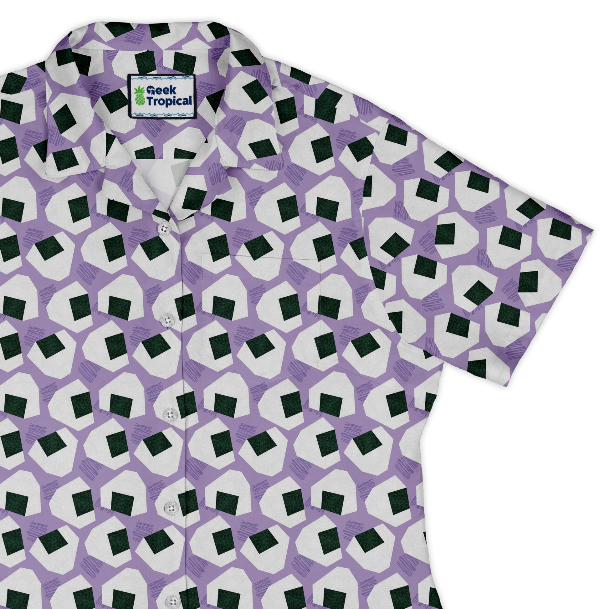 Omusubi Doodles Lilac Curvy Button Up Shirt Old Curvy Button Up Shirt womens top right