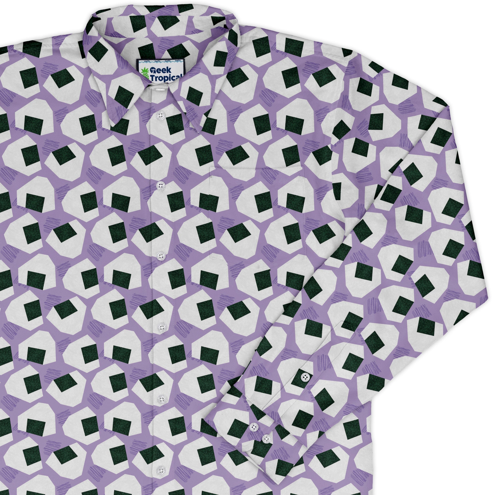 Omusubi Doodles Lilac Long Sleeve Button Up Shirt cover