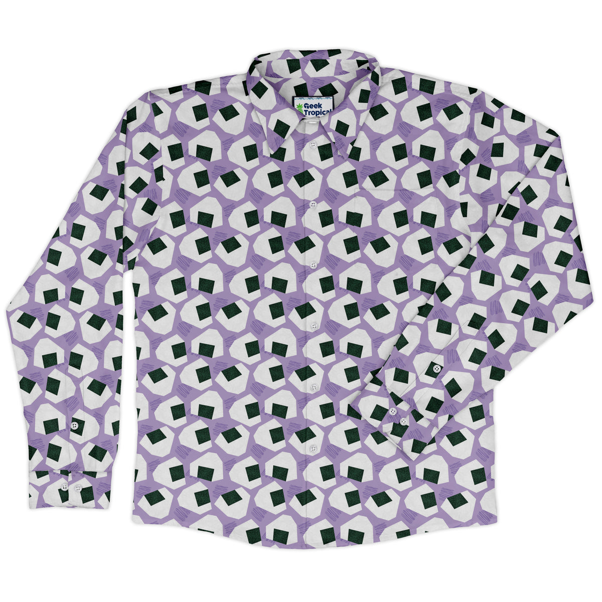 Omusubi Doodles Lilac Long Sleeve Button Up Shirt front
