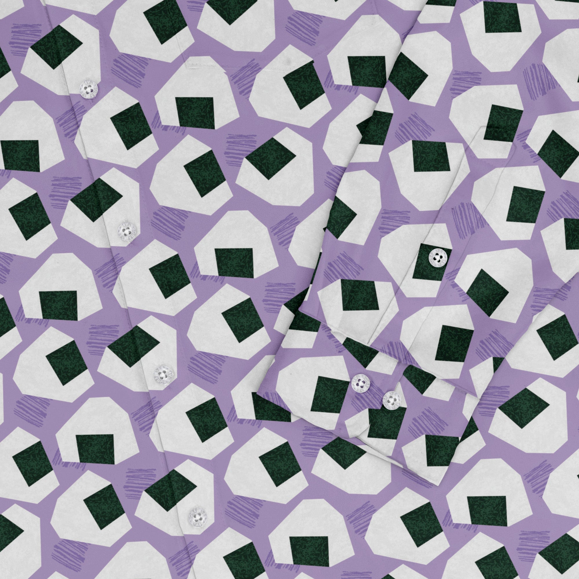Omusubi Doodles Lilac Long Sleeve Button Up Shirt 2