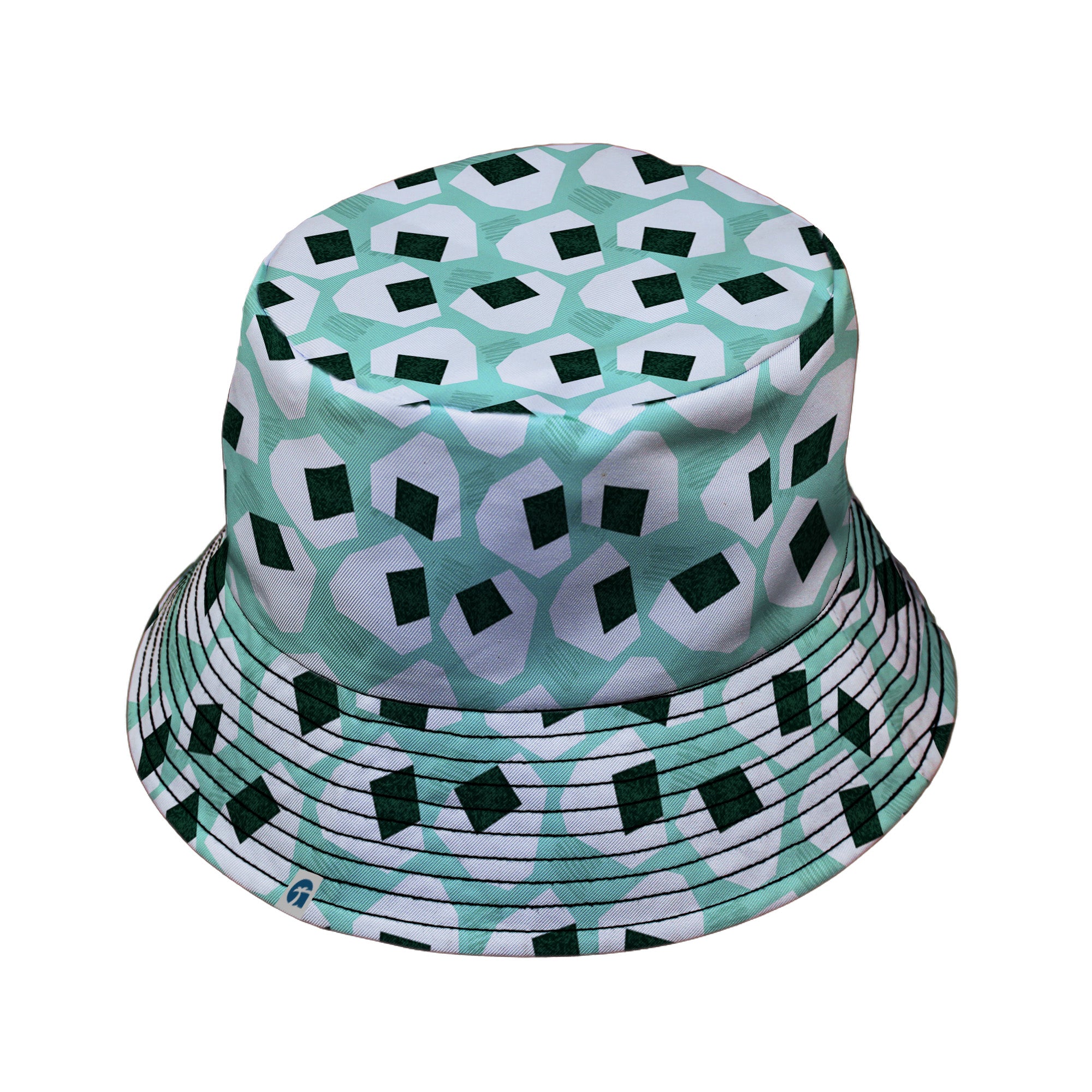 Omusubi Doodles Teal Bucket Hat Black Stitching