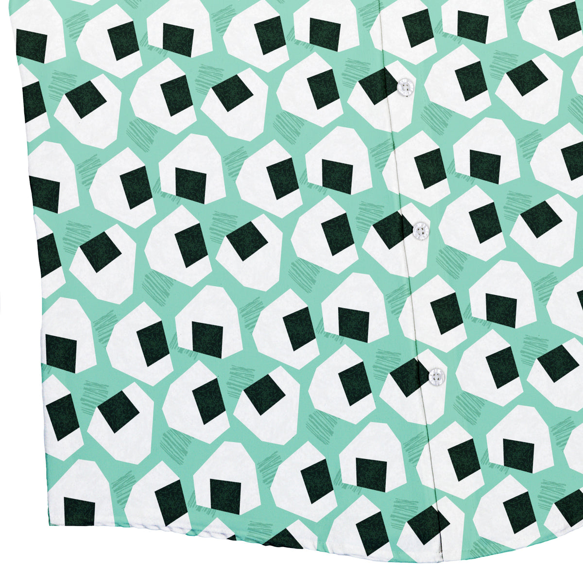 Omusubi Doodles Teal Button Up Shirt Bottom Corner