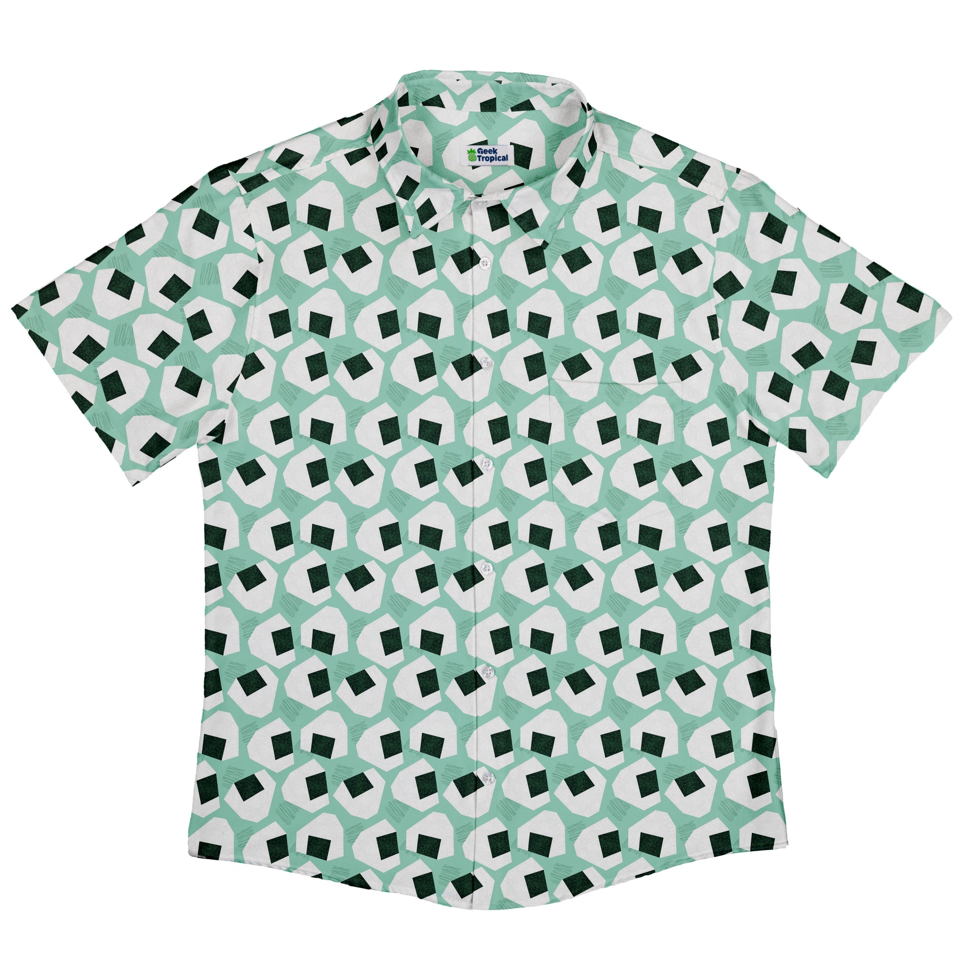 Omusubi Doodles Teal Button Up Shirt Flat Front
