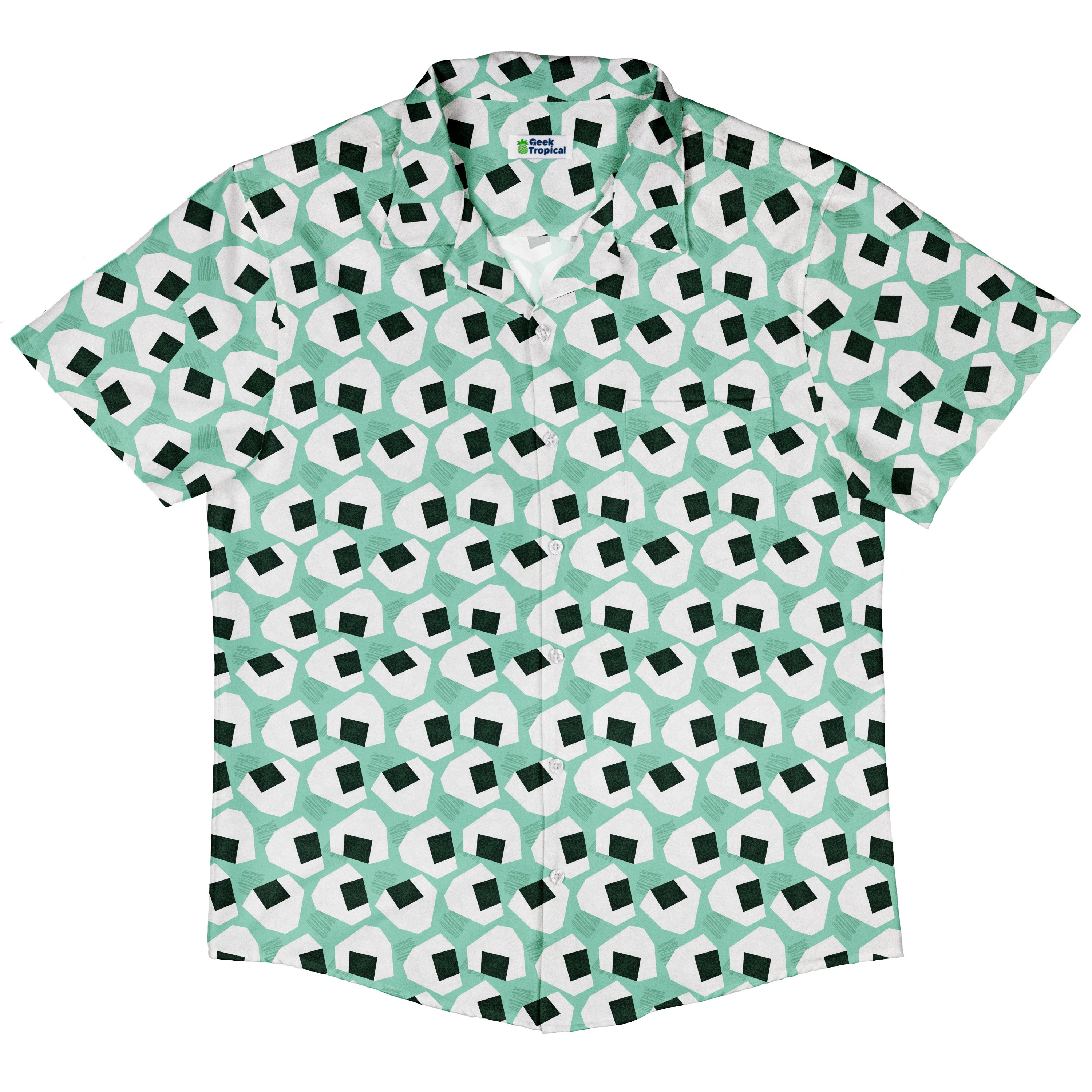 Omusubi Doodles Teal Button Up Shirt Hawaiian Front