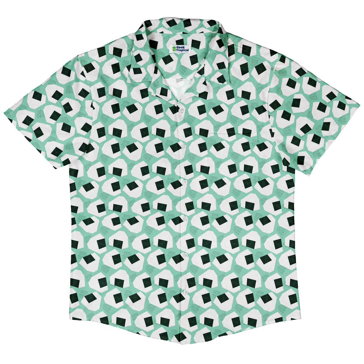 Omusubi Doodles Teal Button Up Shirt Hawaiian Front