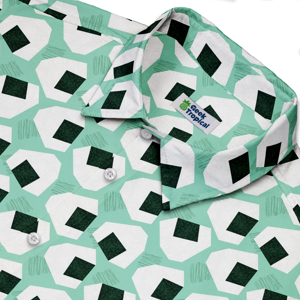 Omusubi Doodles Teal Button Up Shirt Neck