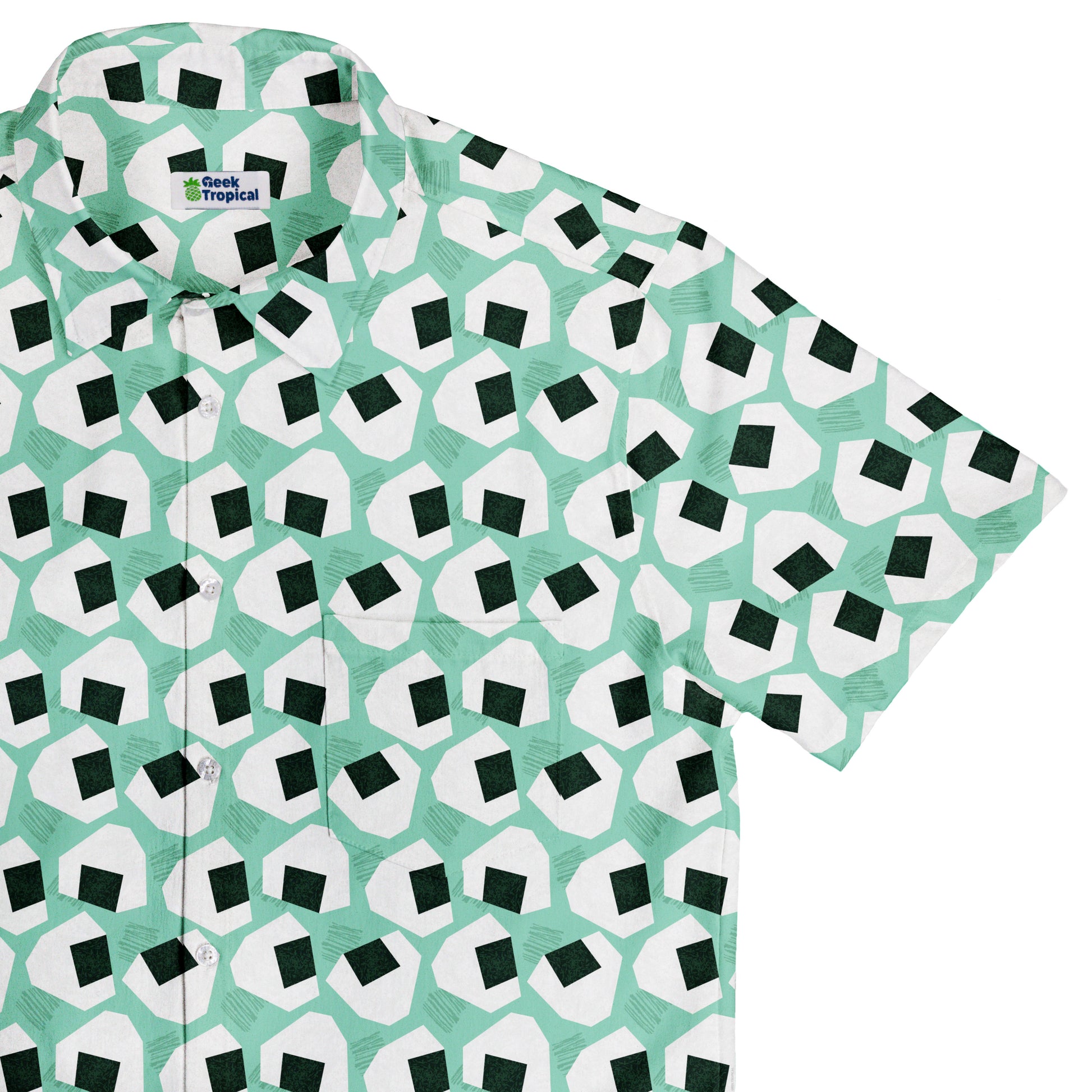 Omusubi Doodles Teal Button Up Shirt Top Corner