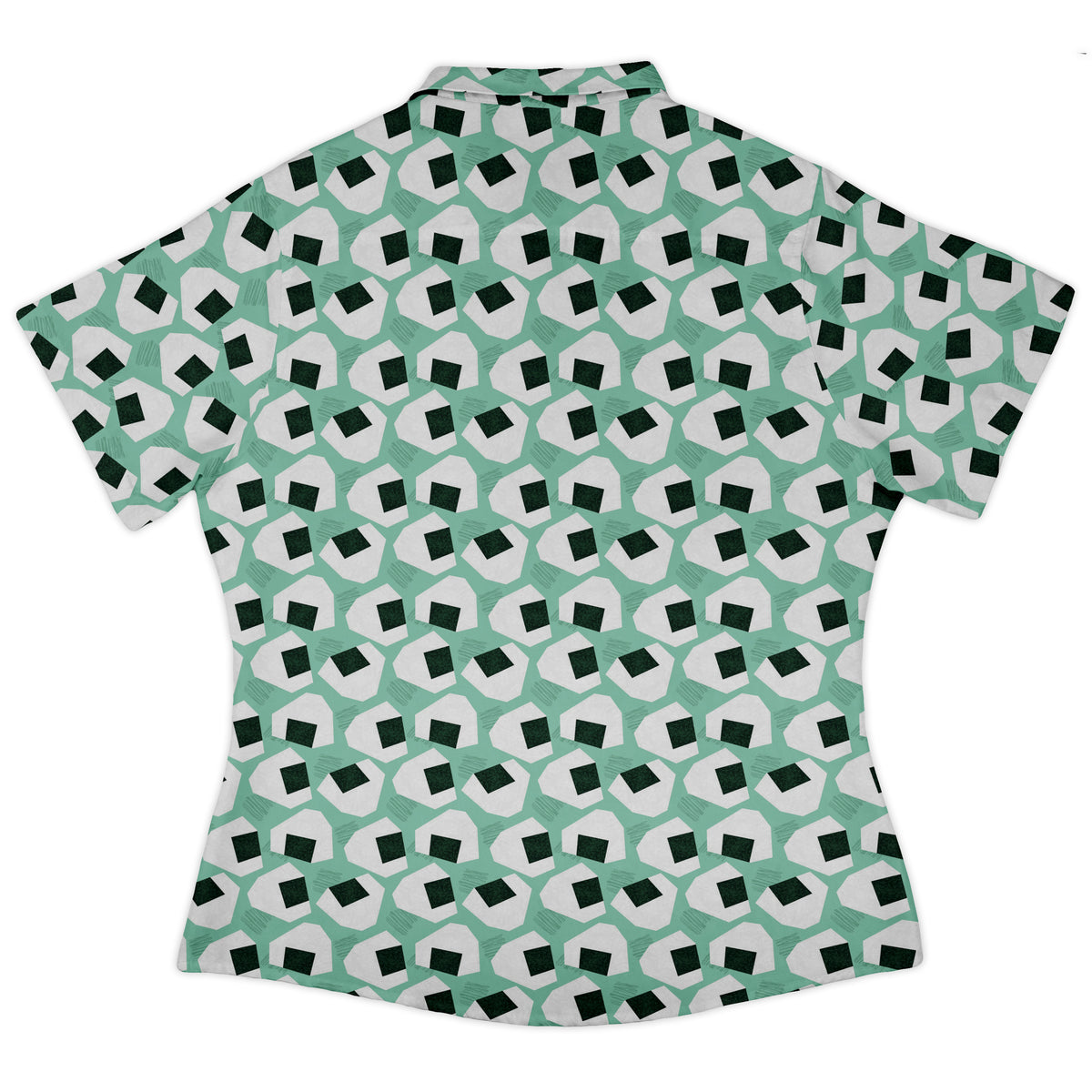 Omusubi Doodles Teal Curvy Button Up Shirt Old Curvy Button Up Shirt womens back