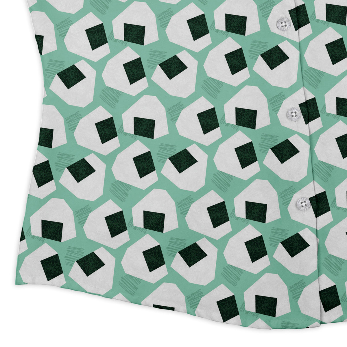 Omusubi Doodles Teal Curvy Button Up Shirt Old Curvy Button Up Shirt womens corner