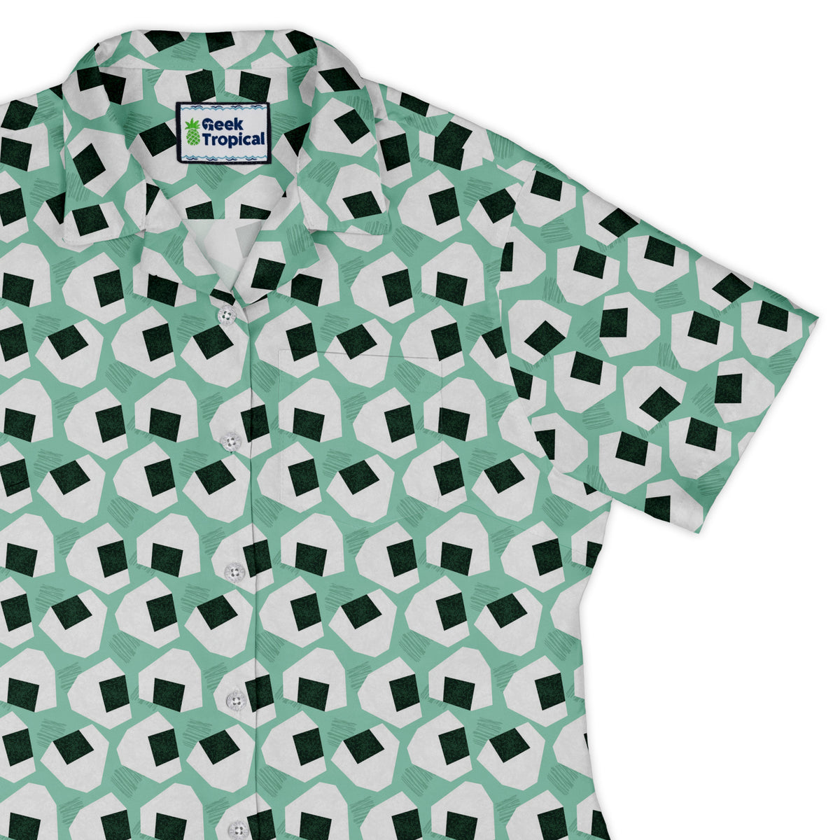 Omusubi Doodles Teal Curvy Button Up Shirt Old Curvy Button Up Shirt womens top right