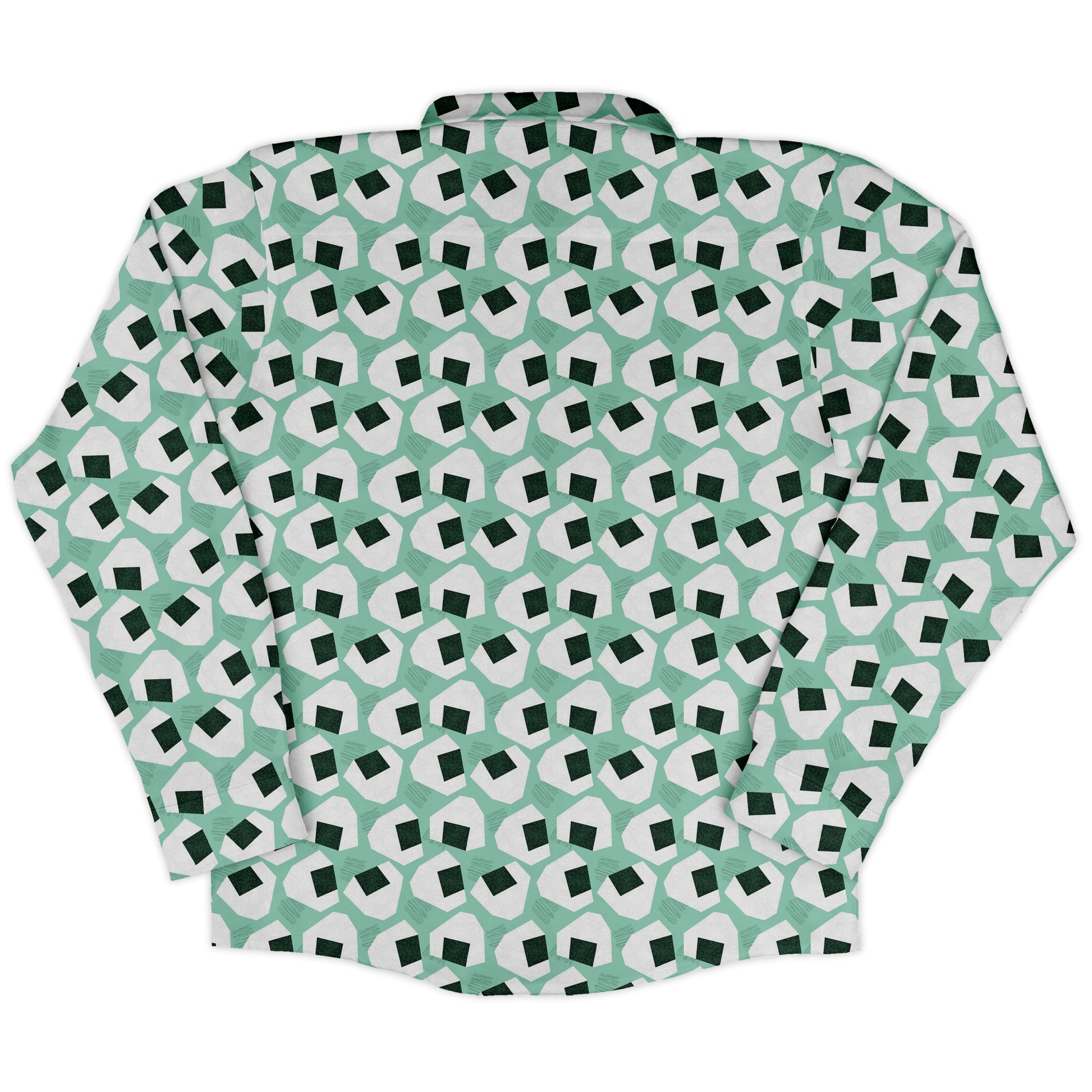 Omusubi Doodles Teal Long Sleeve Button Up Shirt back