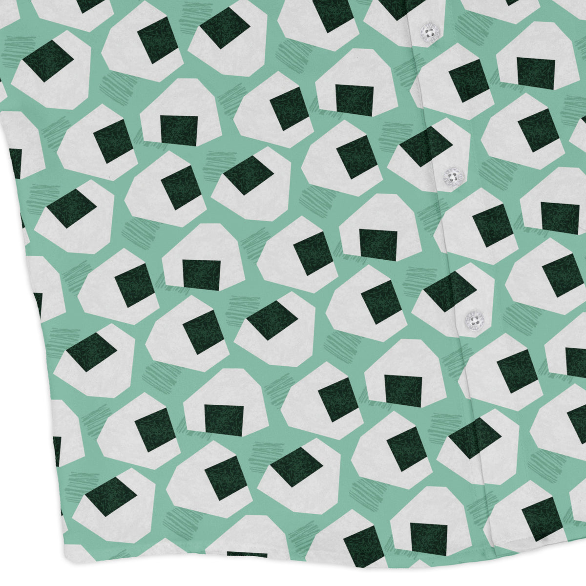 Omusubi Doodles Teal Long Sleeve Button Up Shirt corner