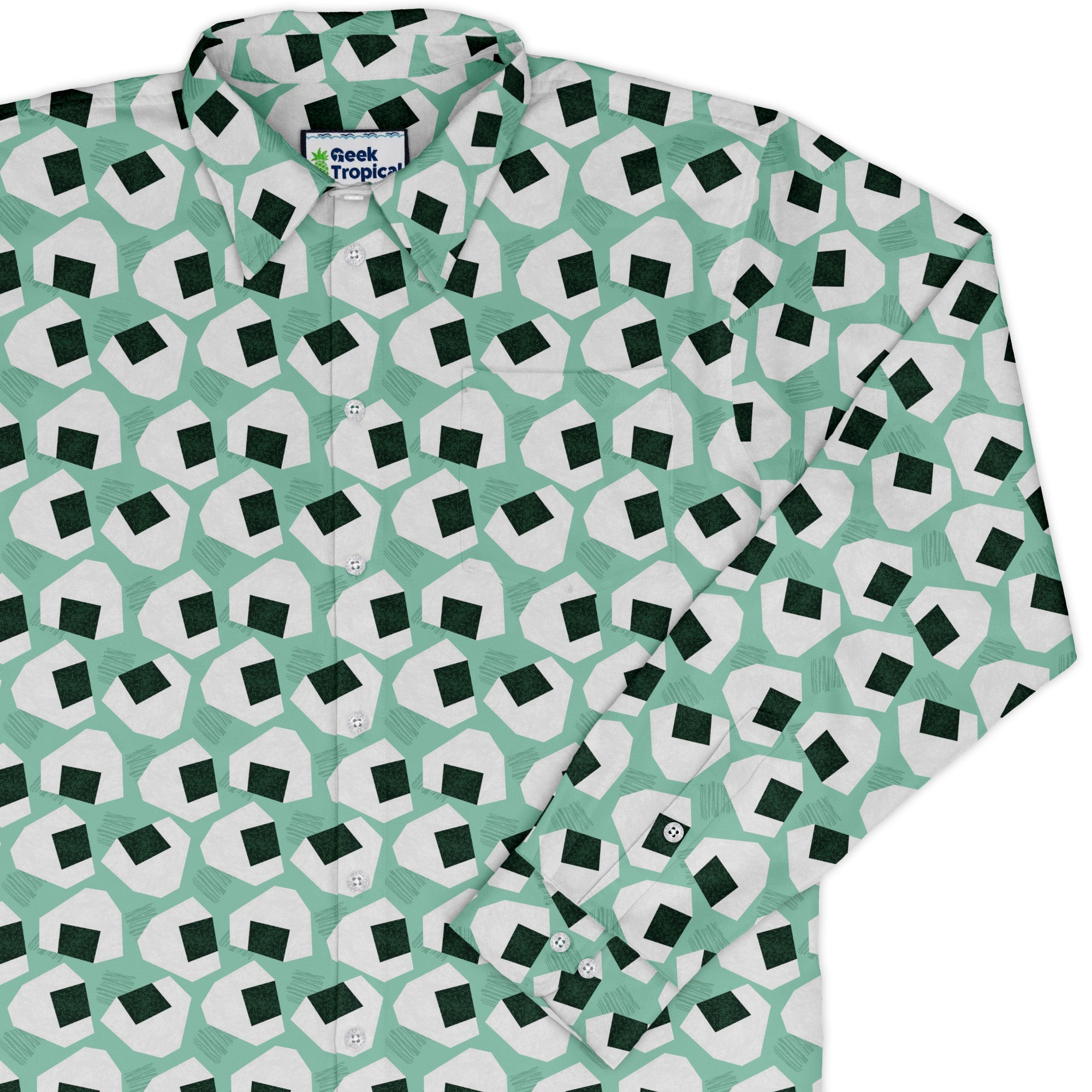 Omusubi Doodles Teal Long Sleeve Button Up Shirt cover