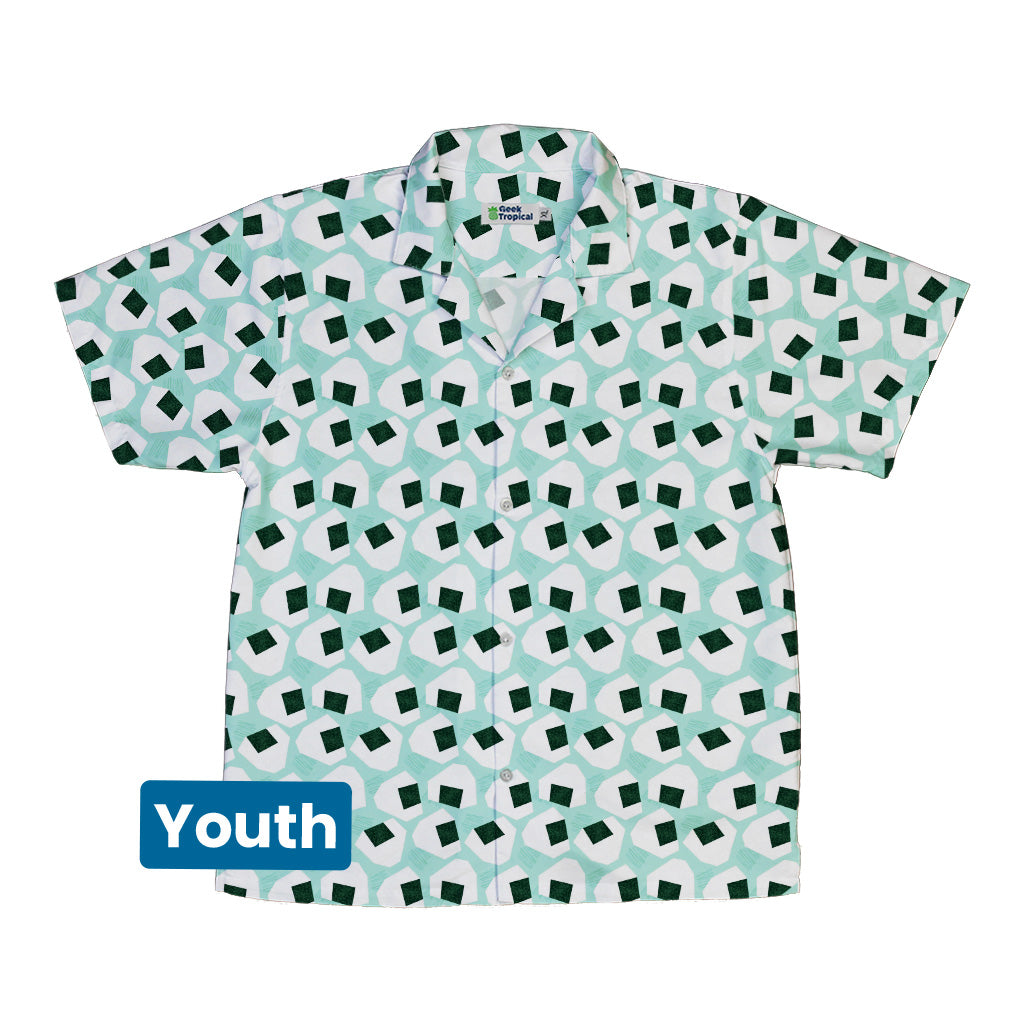 Omusubi Doodles Teal Youth Hawaiian Shirt Front