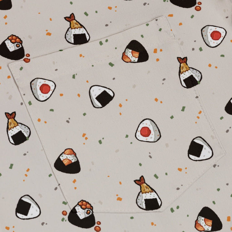 Onigiri Biege Button Up Shirt Geek Nerd adult sizing anime Design by Ardi Tong