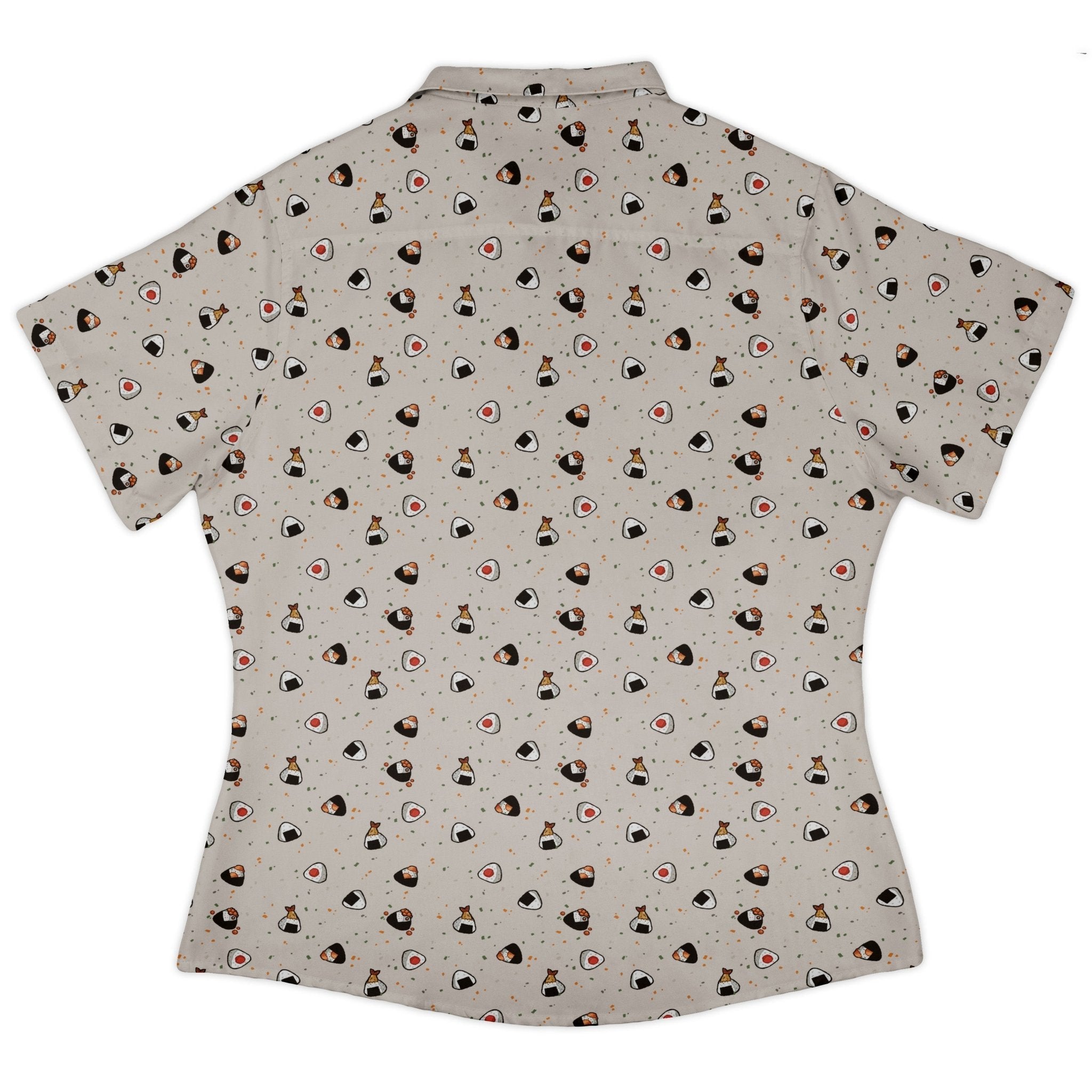 Onigiri Biege Curvy Button Up Shirt Geek Nerd anime Design by Ardi Tong q225