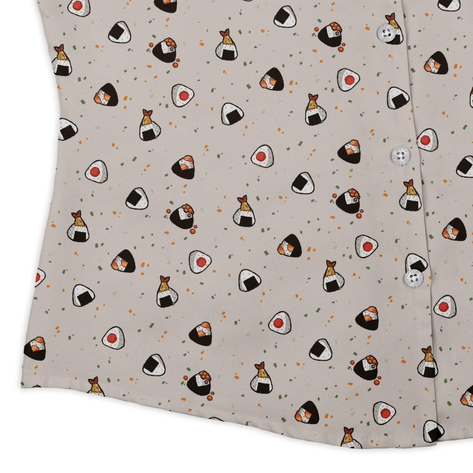 Onigiri Biege Curvy Button Up Shirt Geek Nerd anime Design by Ardi Tong q225