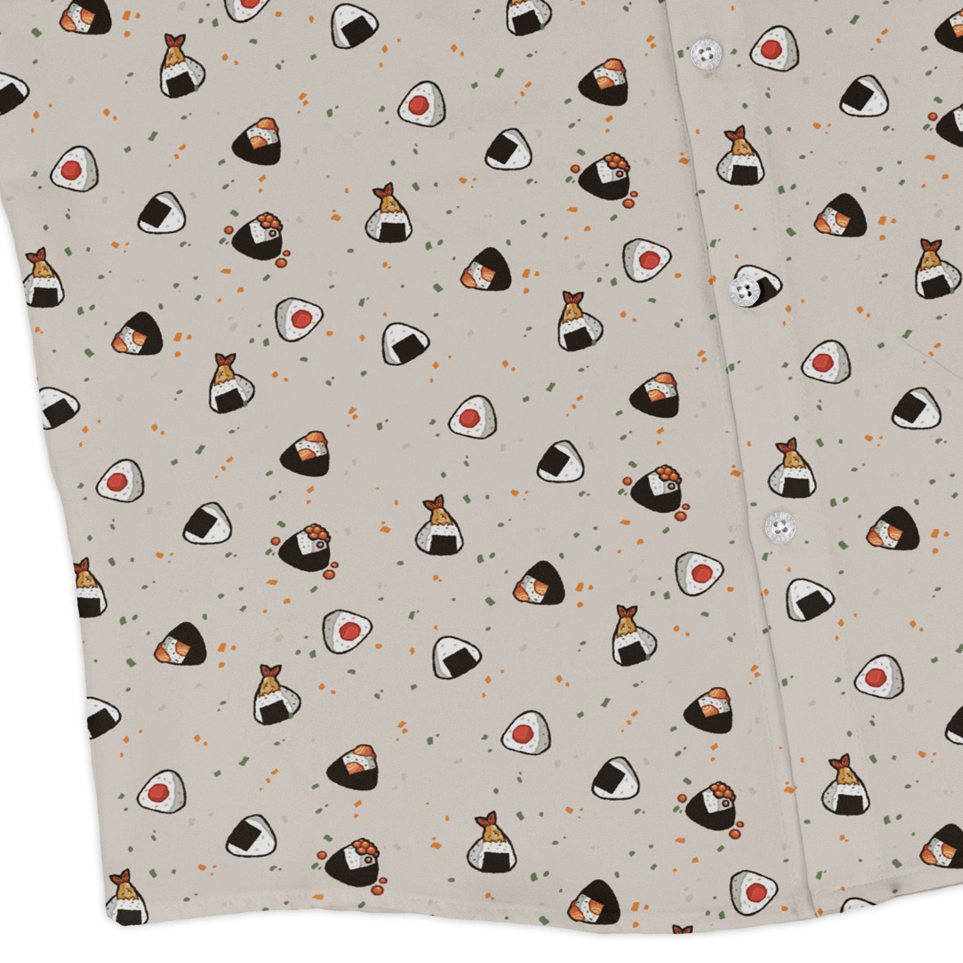 Onigiri Biege Long Sleeve Button Up Shirt Geek Nerd adult sizing anime Design by Ardi Tong