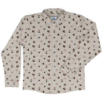 Onigiri Biege Long Sleeve Button Up Shirt Geek Nerd adult sizing anime Design by Ardi Tong