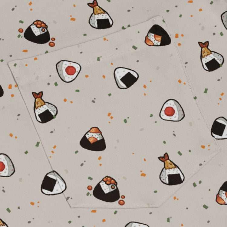 Onigiri Biege Long Sleeve Button Up Shirt Geek Nerd adult sizing anime Design by Ardi Tong