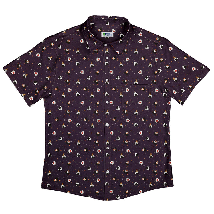 Onigiri Dark Button Up Shirt Geek Nerd adult sizing anime Design by Ardi Tong
