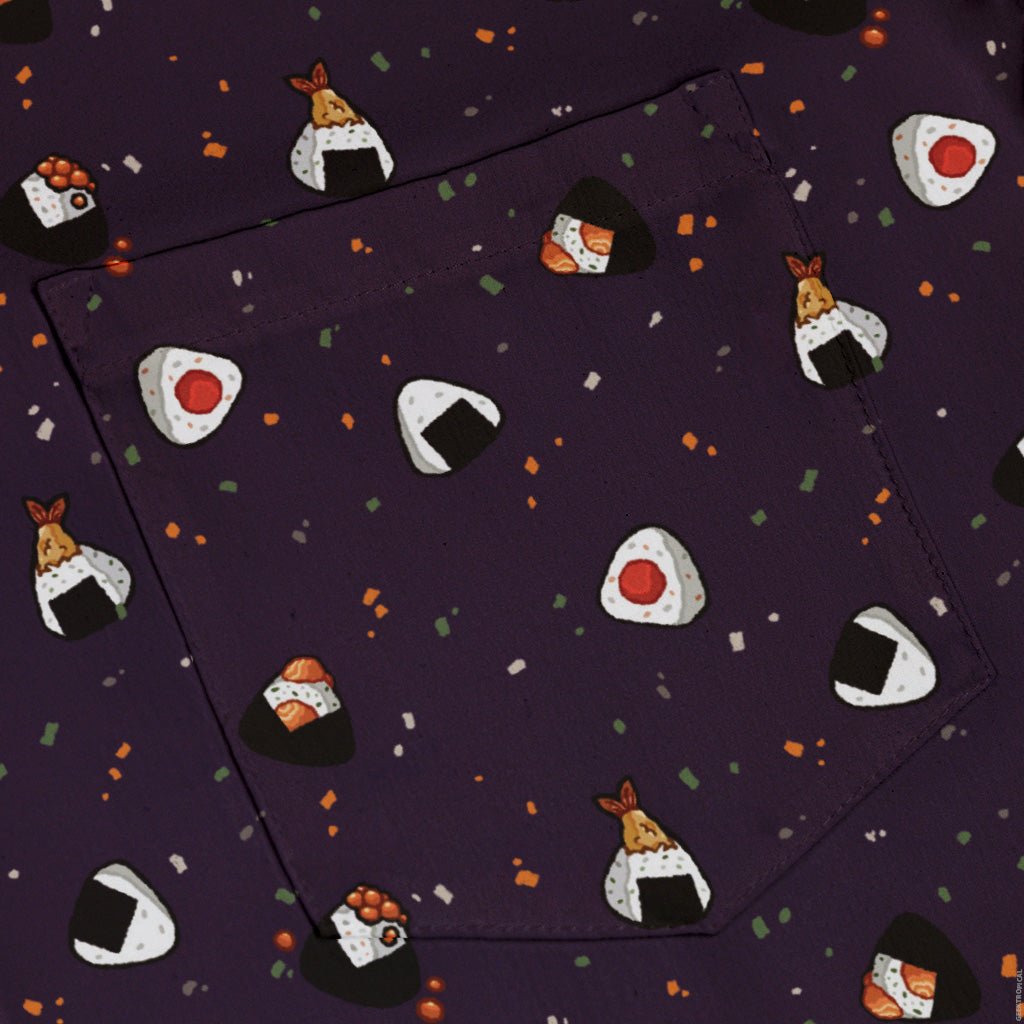 Onigiri Dark Button Up Shirt Geek Nerd adult sizing anime Design by Ardi Tong