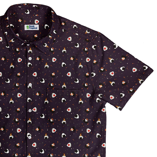 Onigiri Dark Button Up Shirt Geek Nerd adult sizing anime Design by Ardi Tong