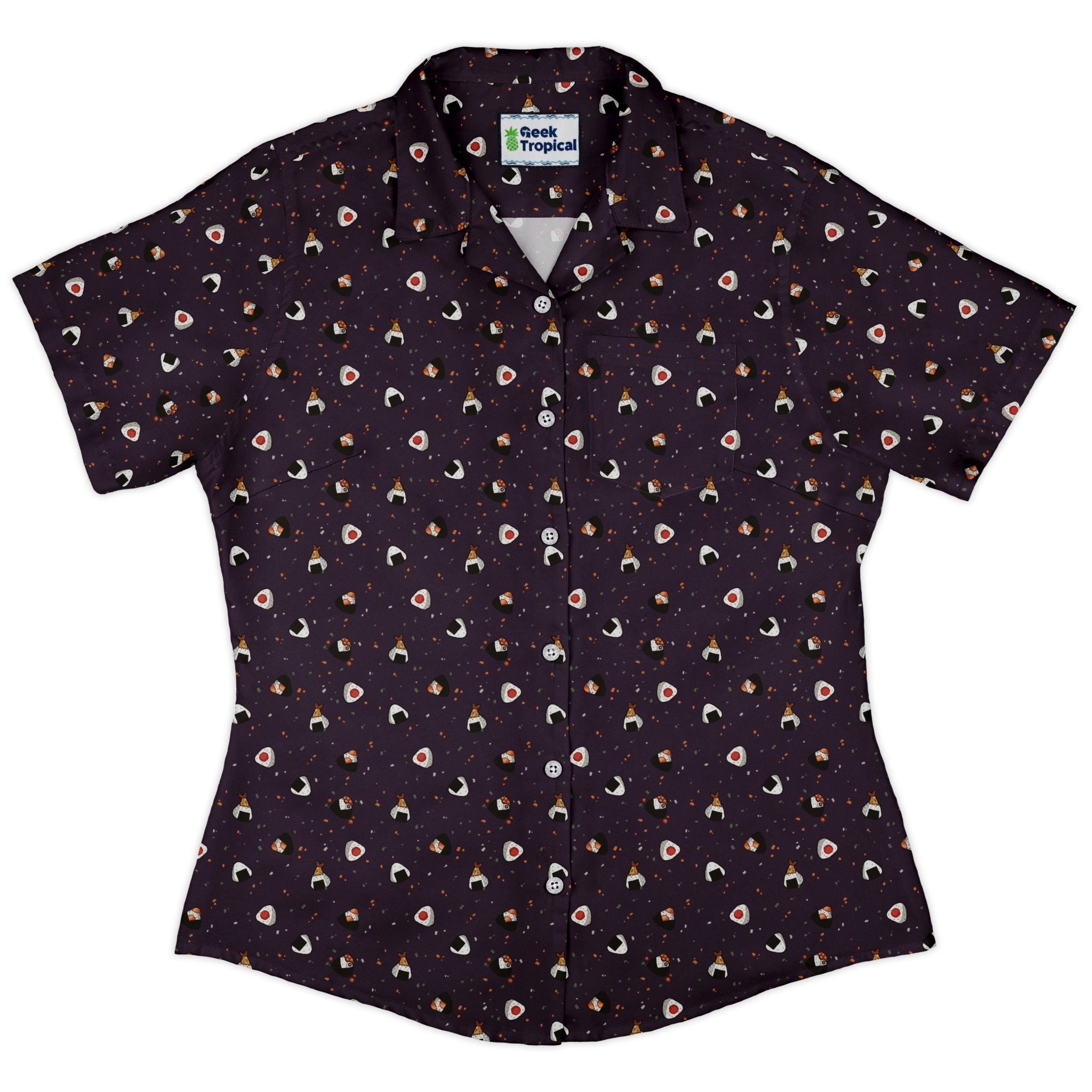 Onigiri Dark Curvy Button Up Shirt Geek Nerd anime Design by Ardi Tong q225