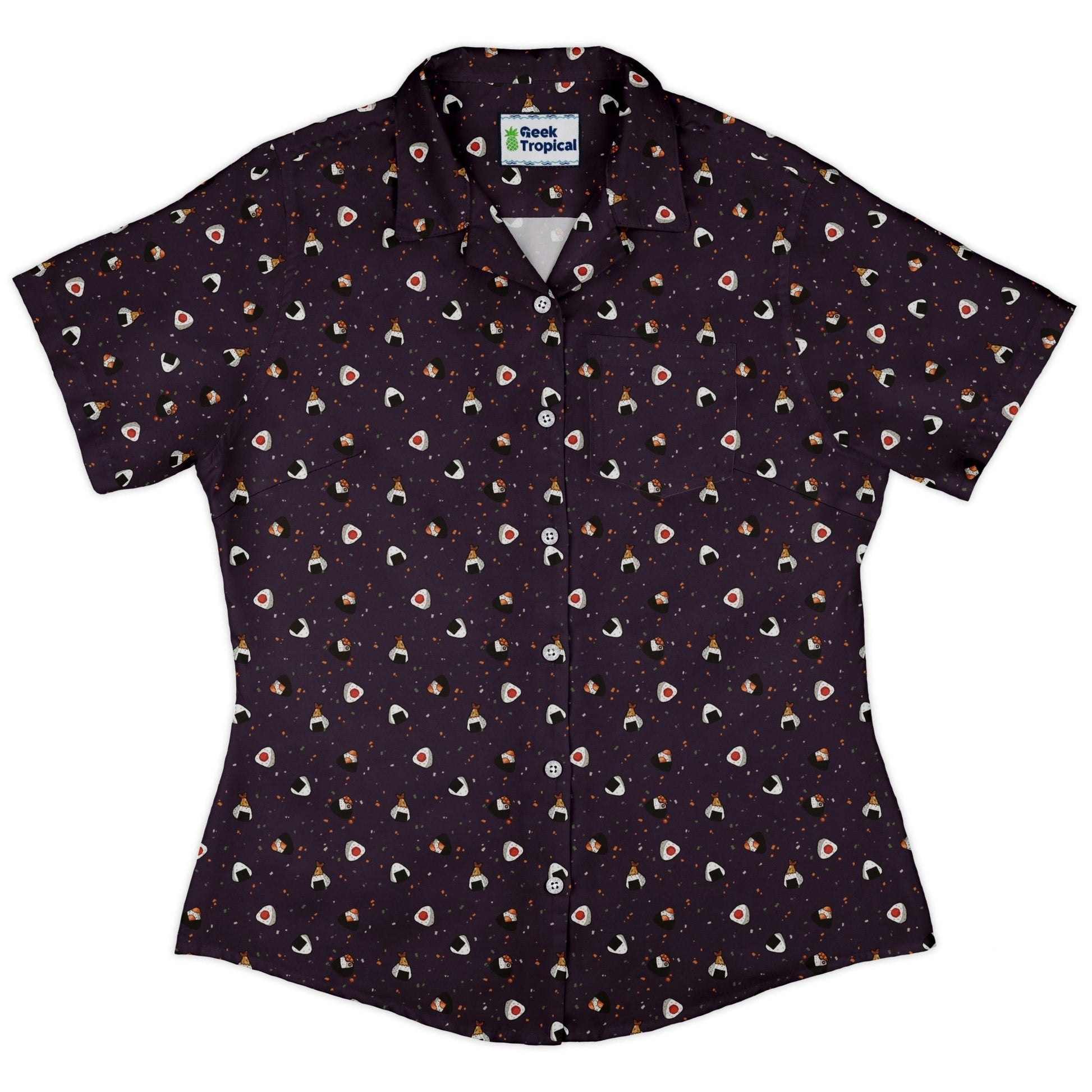 Onigiri Dark Curvy Button Up Shirt Geek Nerd anime Design by Ardi Tong q225