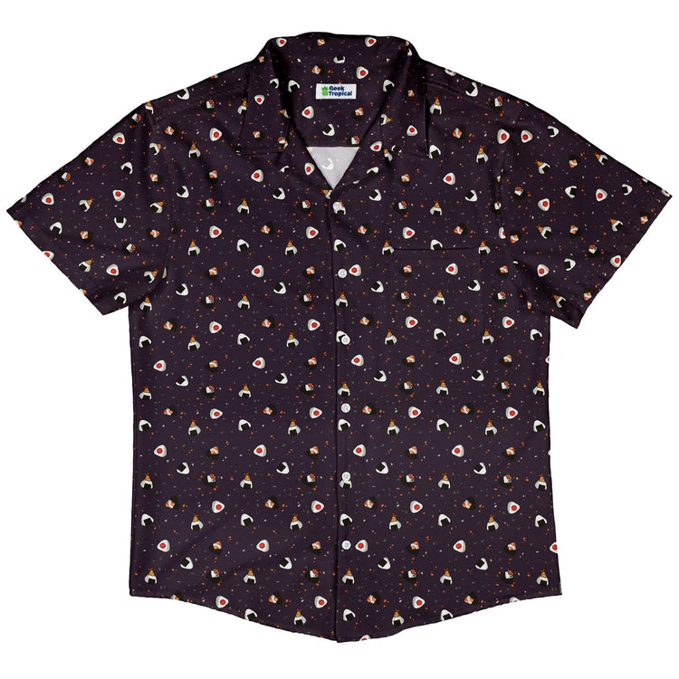 Onigiri Dark Button Up Shirt Geek Nerd adult sizing anime Design by Ardi Tong