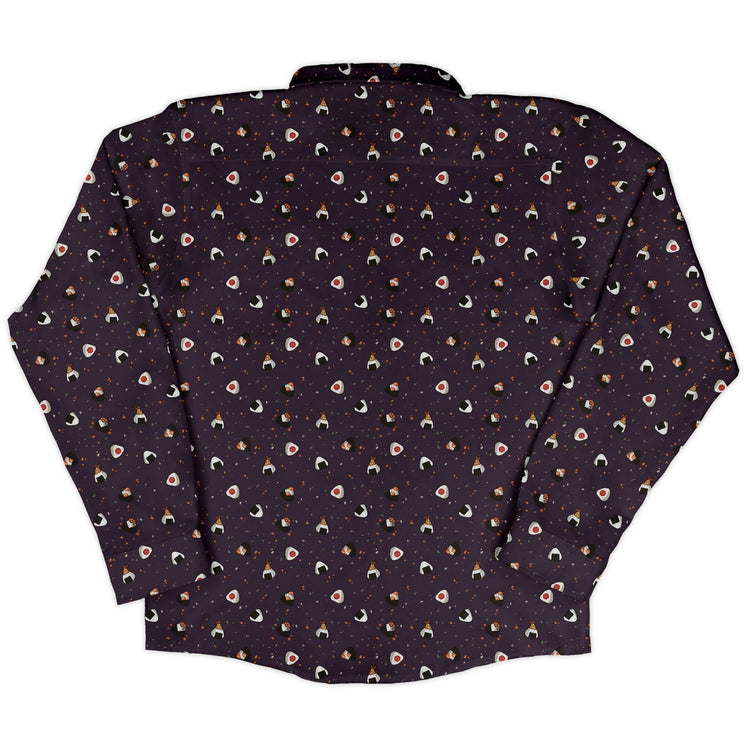 Onigiri Dark Long Sleeve Button Up Shirt Geek Nerd adult sizing anime Design by Ardi Tong