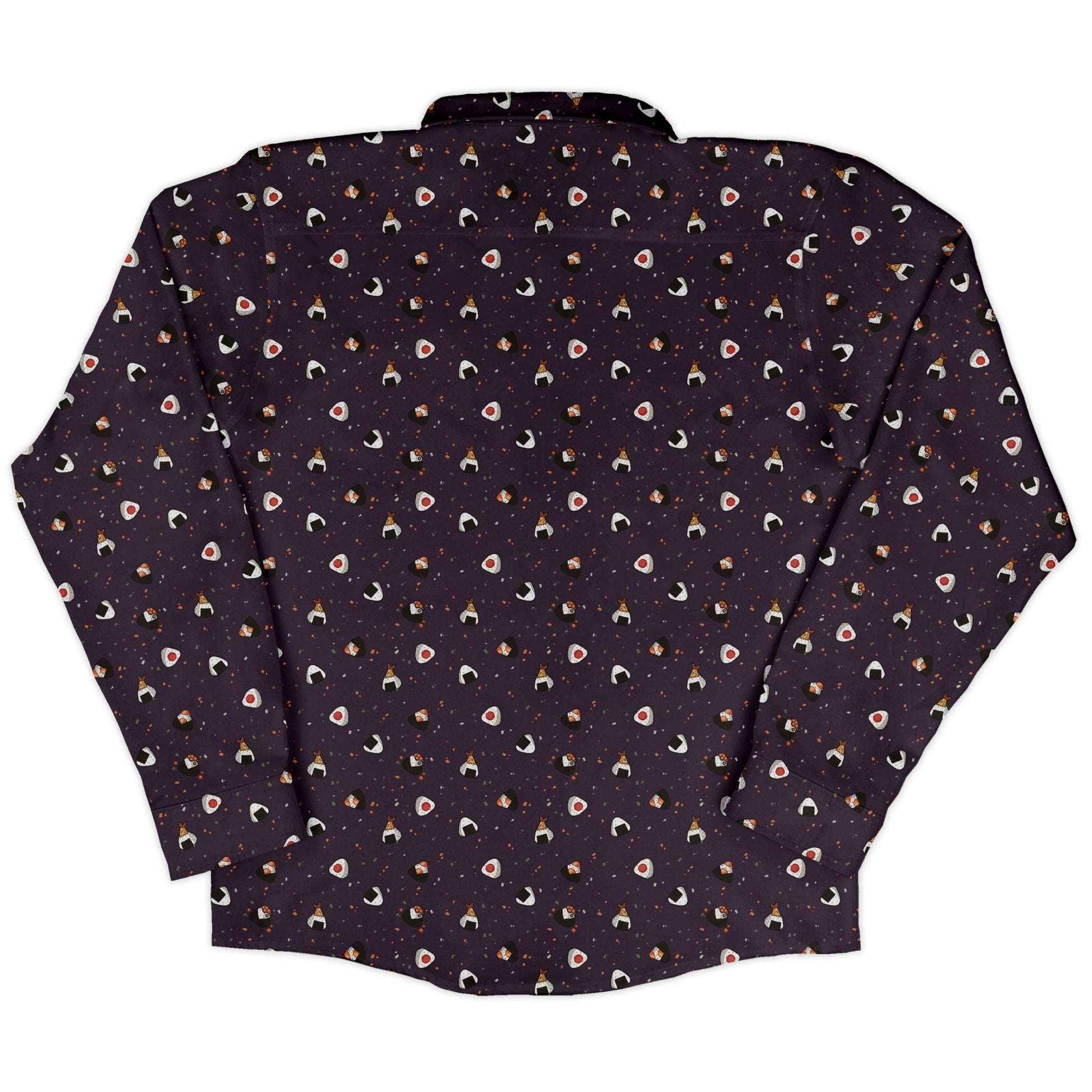 Onigiri Dark Long Sleeve Button Up Shirt Geek Nerd adult sizing anime Design by Ardi Tong