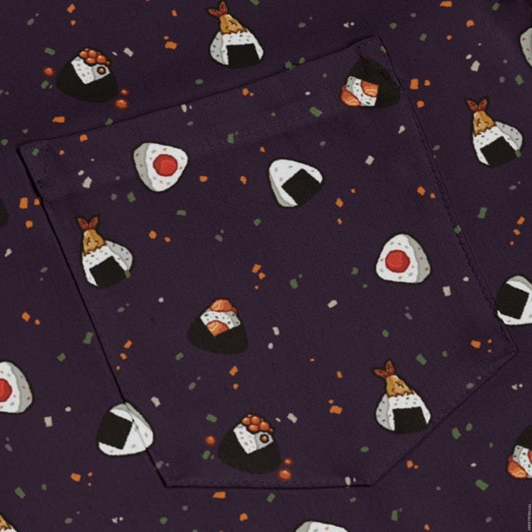 Onigiri Dark Long Sleeve Button Up Shirt Geek Nerd adult sizing anime Design by Ardi Tong