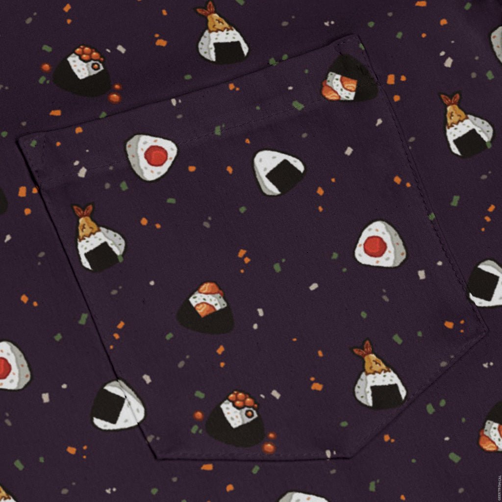 Onigiri Dark Long Sleeve Button Up Shirt Geek Nerd adult sizing anime Design by Ardi Tong