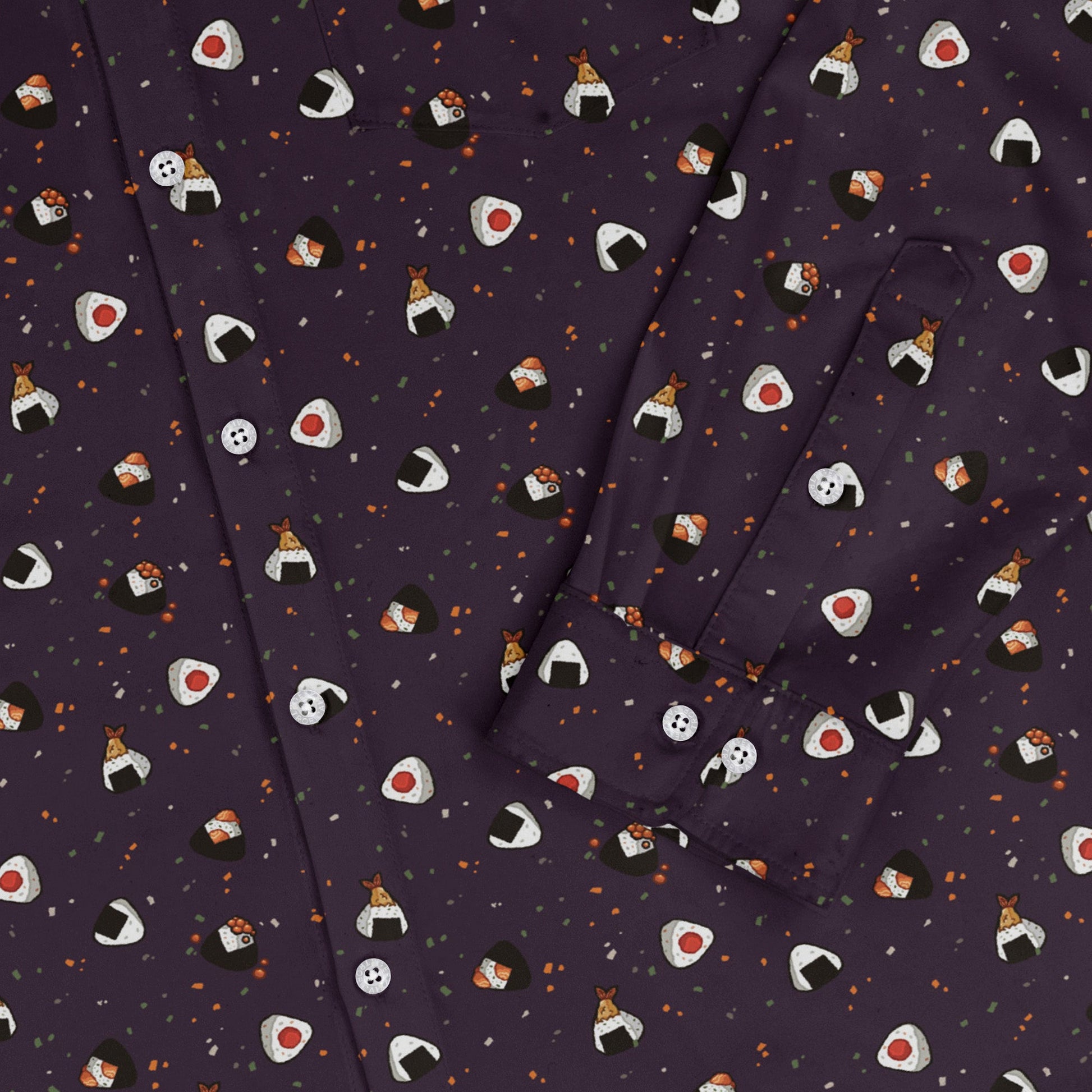 Onigiri Dark Long Sleeve Button Up Shirt Geek Nerd adult sizing anime Design by Ardi Tong