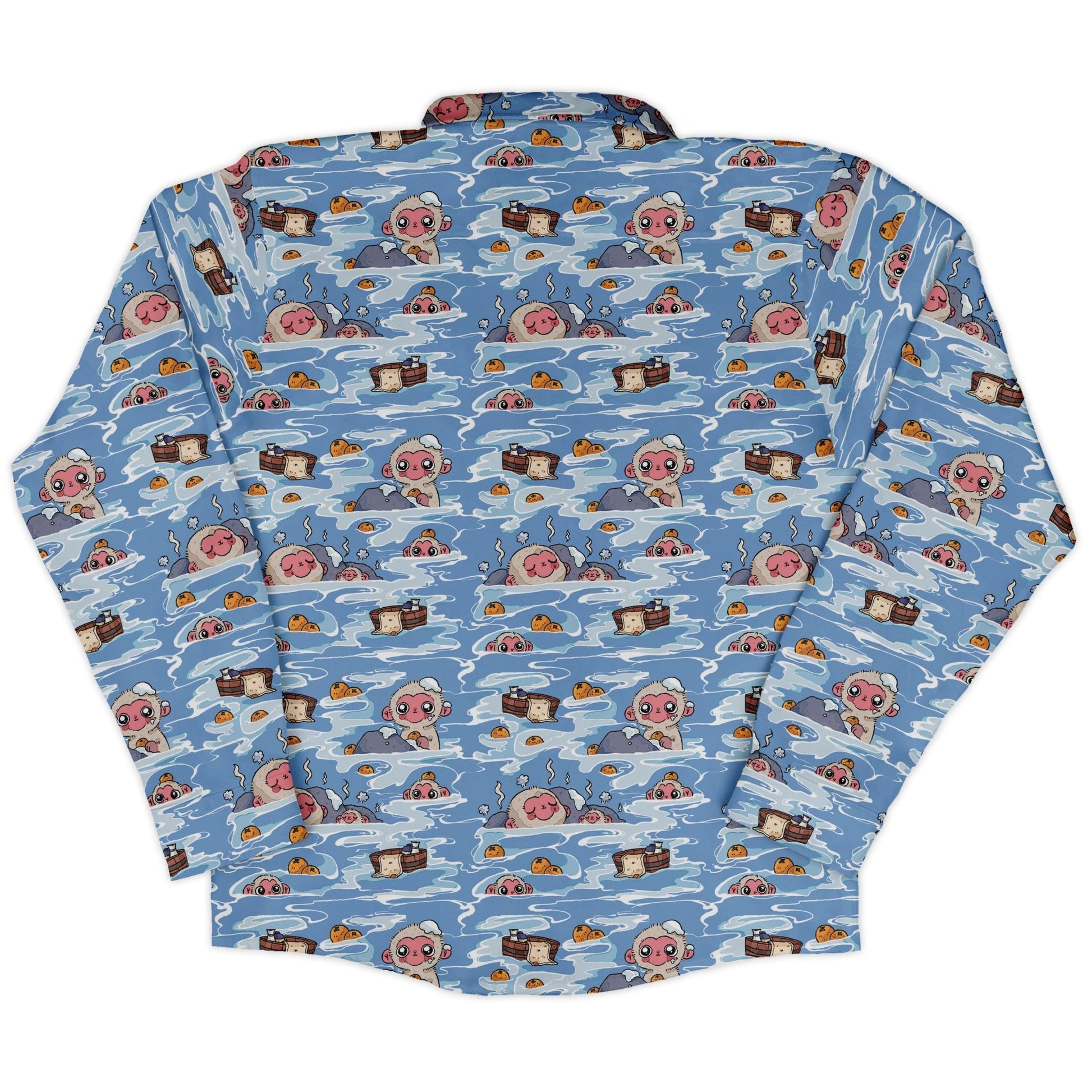 Onsen Snow Monkeys Long Sleeve Button Up Shirt Geek Nerd adult sizing Anime Christmas Print