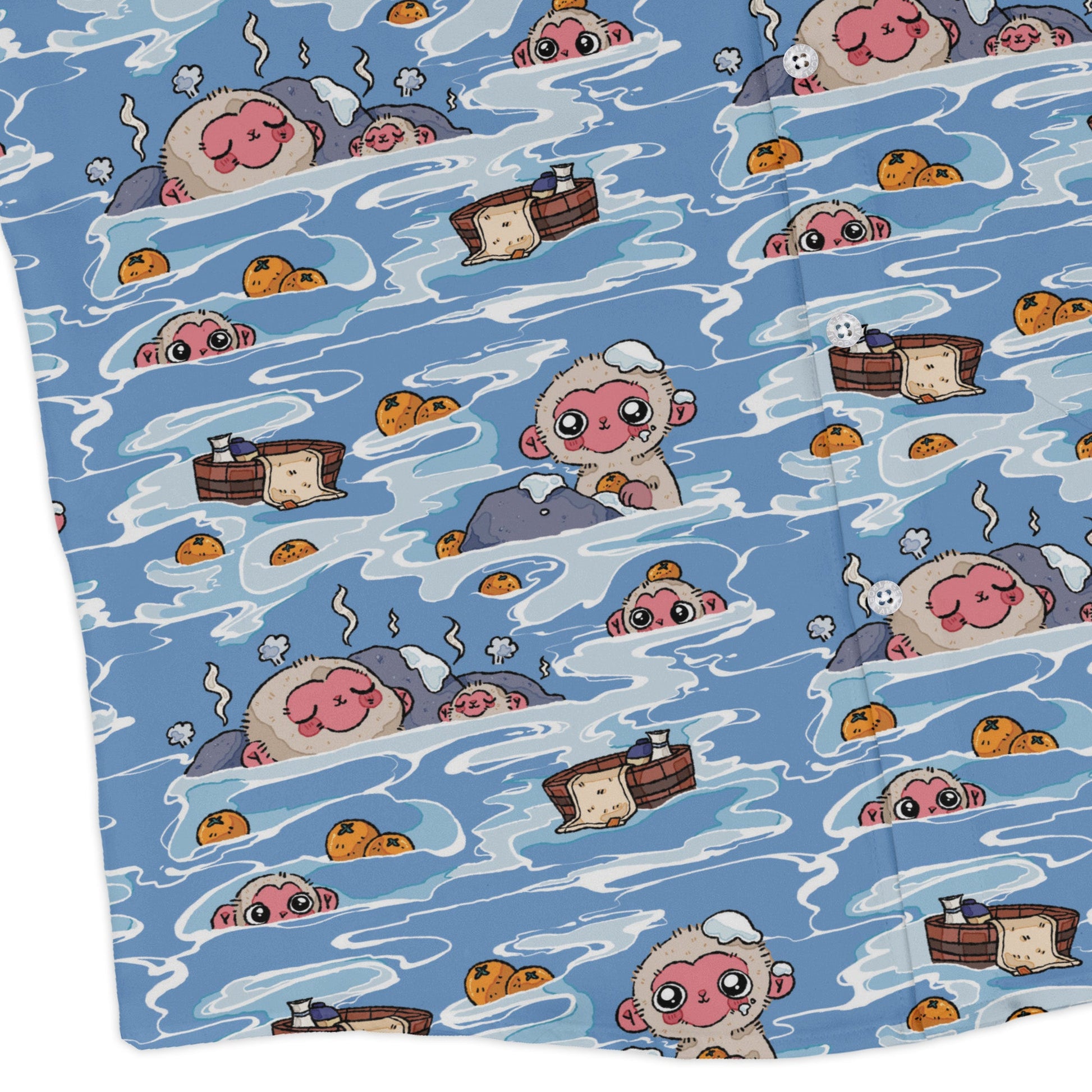 Onsen Snow Monkeys Long Sleeve Button Up Shirt Geek Nerd adult sizing Anime Christmas Print