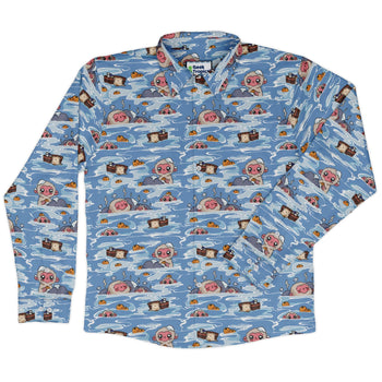 Onsen Snow Monkeys Long Sleeve Button Up Shirt Geek Nerd adult sizing Anime Christmas Print