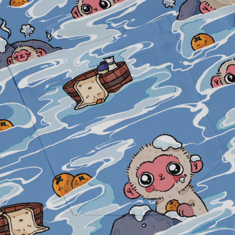 Onsen Snow Monkeys Long Sleeve Button Up Shirt Geek Nerd adult sizing Anime Christmas Print