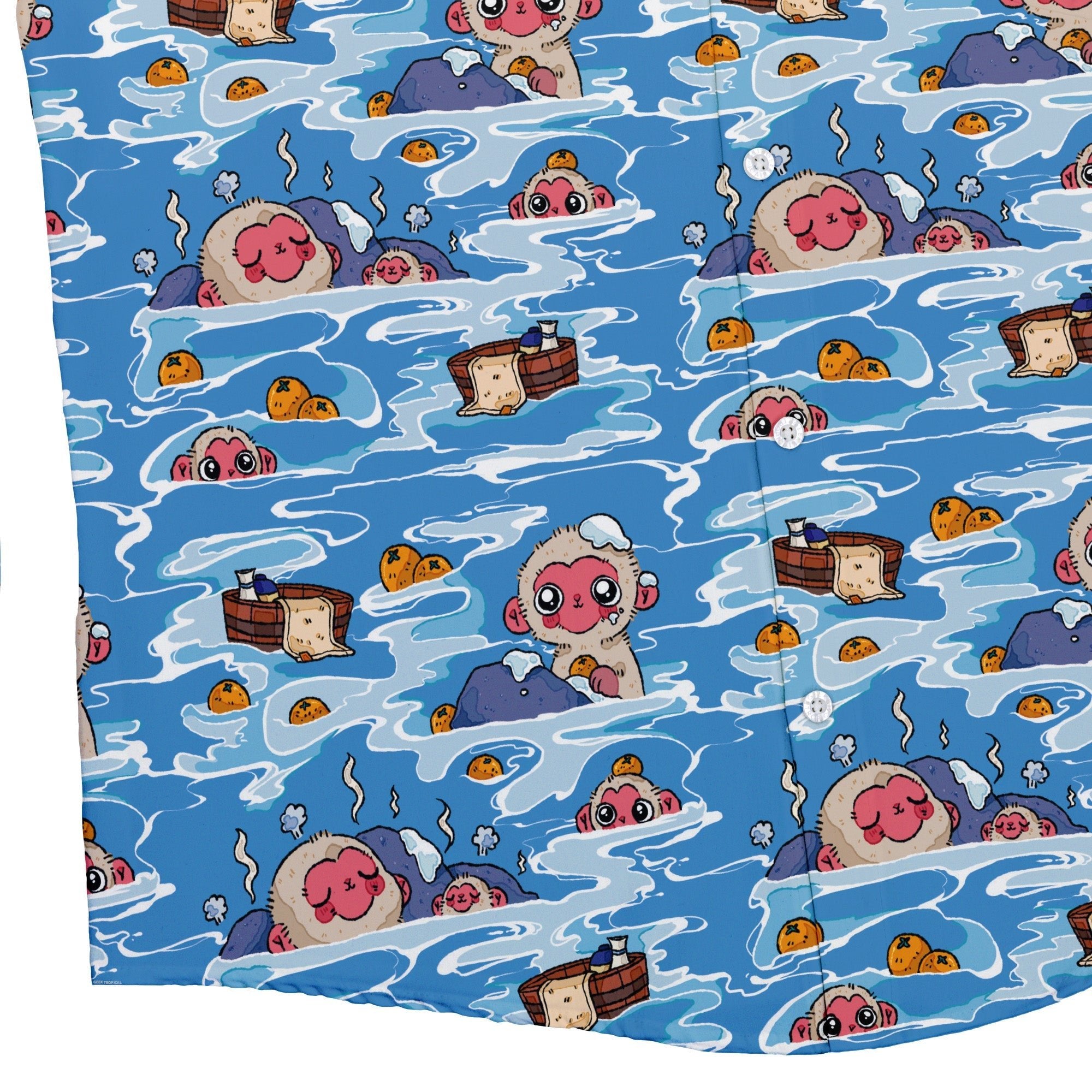 Onsen Snow Monkeys Button Up Shirt - adult sizing - Christmas Print - Design by Ardi Tong