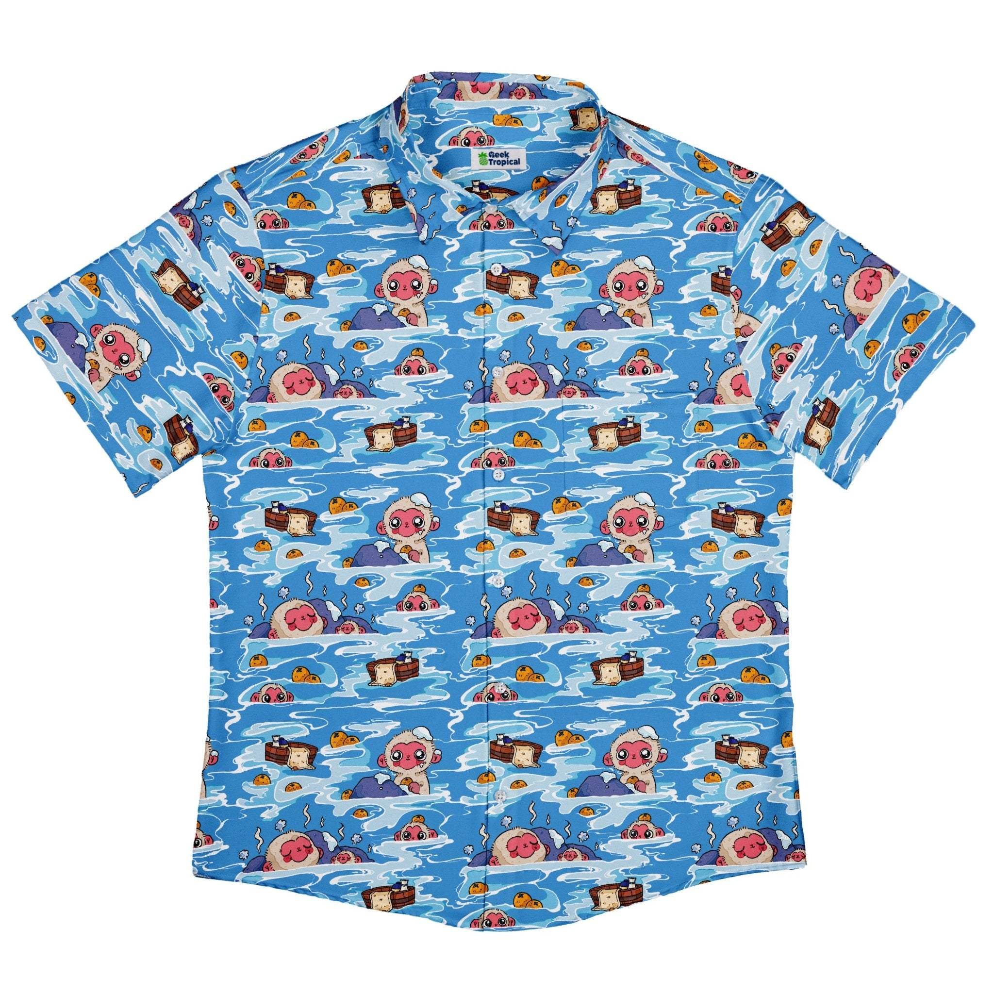 Onsen Snow Monkeys Button Up Shirt - adult sizing - Christmas Print - Design by Ardi Tong