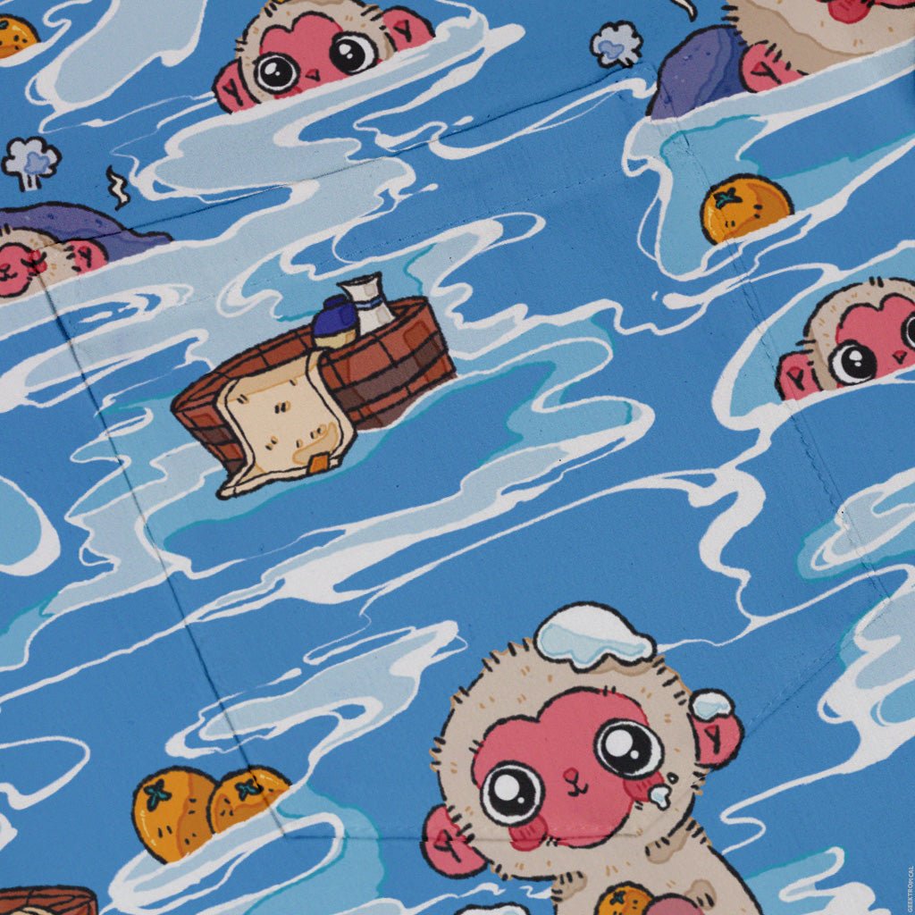 Onsen Snow Monkeys Button Up Shirt - adult sizing - Christmas Print - Design by Ardi Tong