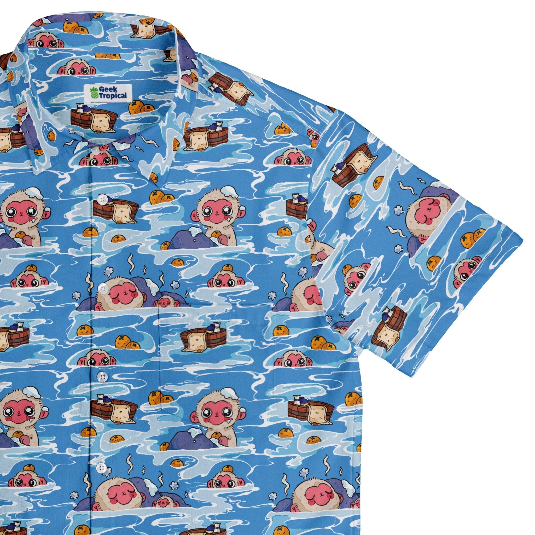 Onsen Snow Monkeys Button Up Shirt - adult sizing - Christmas Print - Design by Ardi Tong