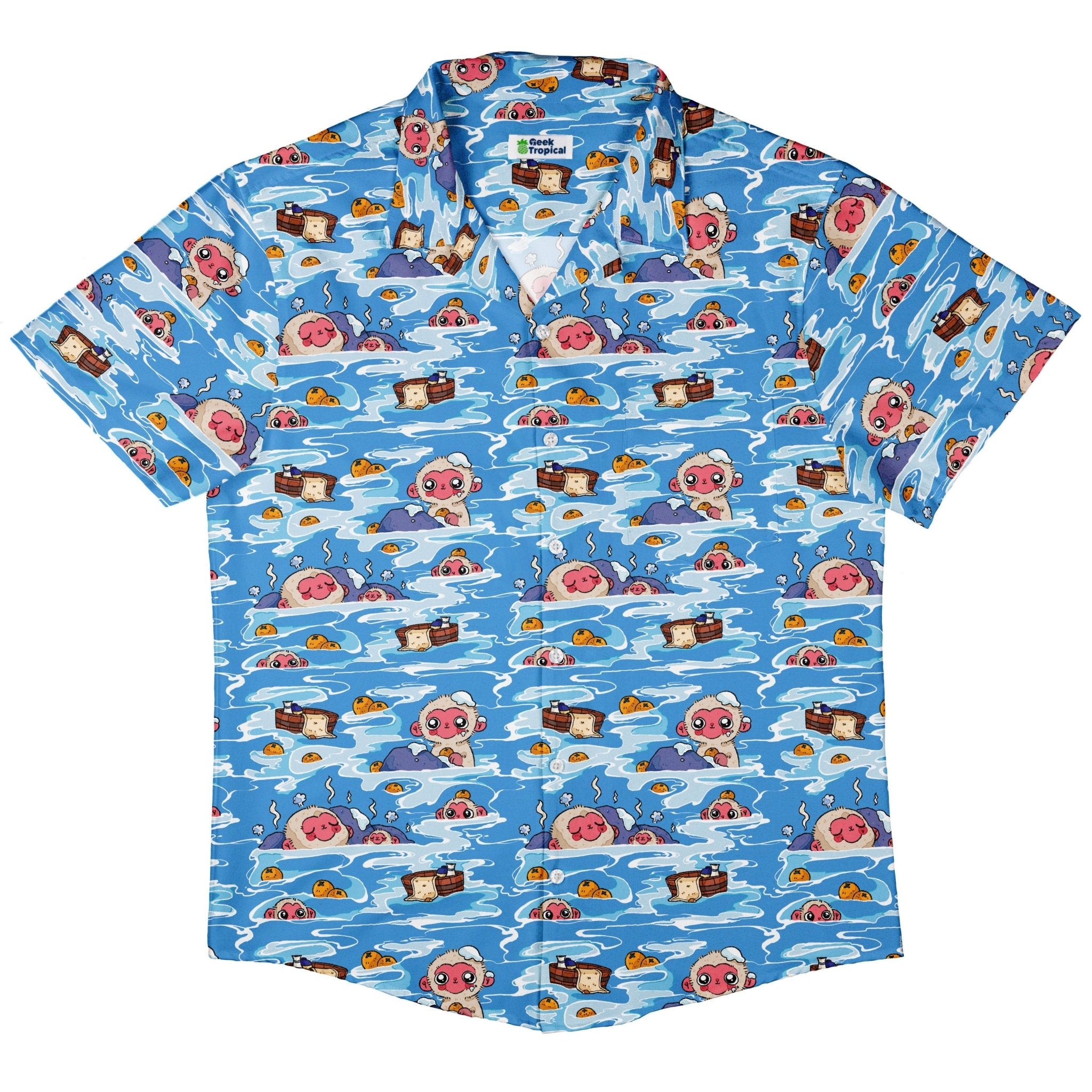 Onsen Snow Monkeys Button Up Shirt - adult sizing - Christmas Print - Design by Ardi Tong