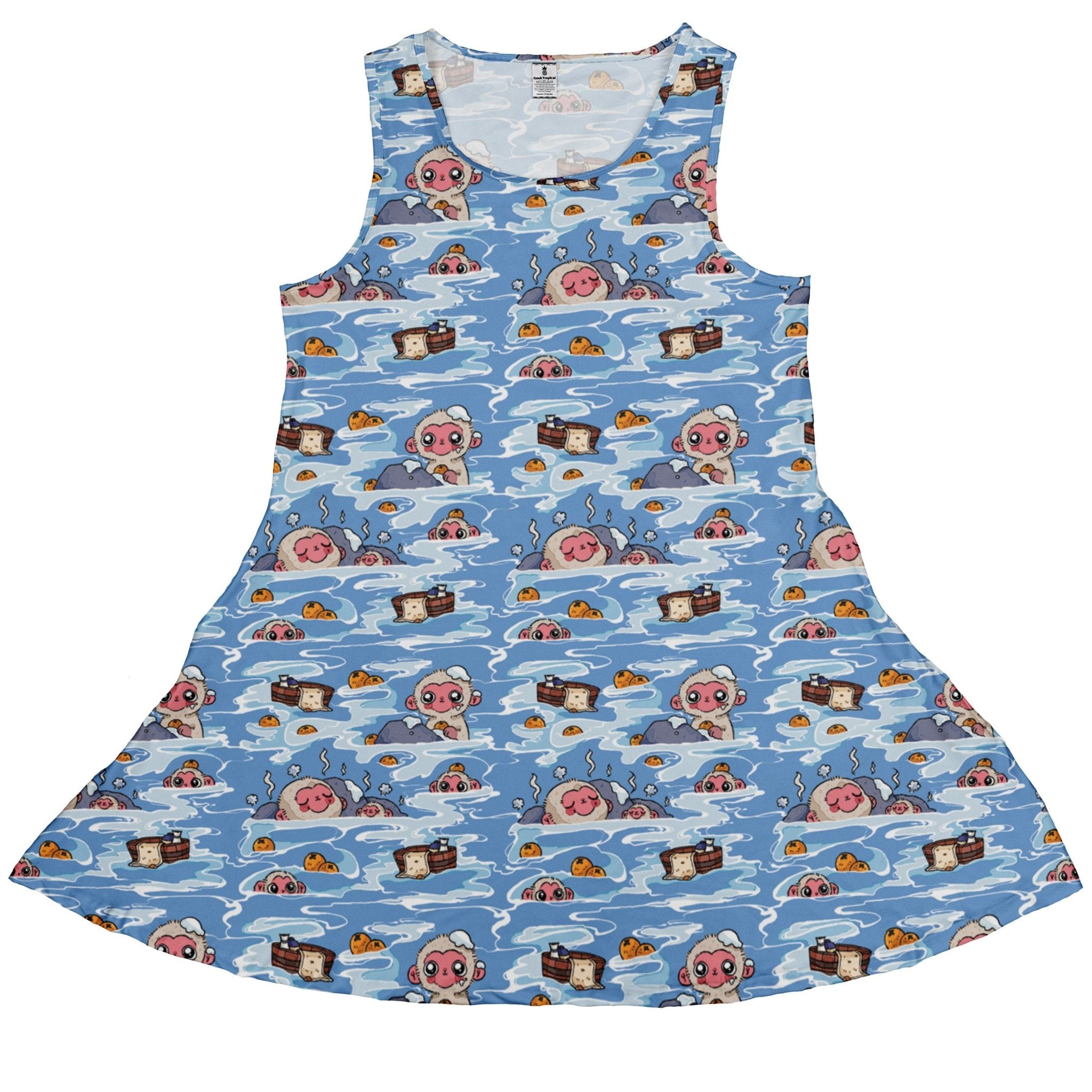 Onsen Snow Monkeys Dress Geek Nerd Christmas Print Design by Ardi Tong lx - C