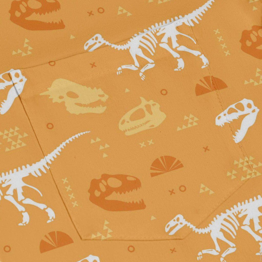 Orange Dinosaur Bones Long Sleeve Button Up Shirt Geek Nerd adult sizing dinosaur print FLOW DESC WRITING