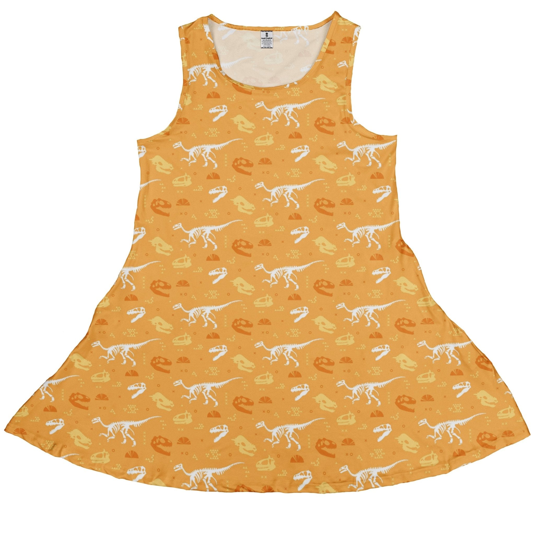 Orange Dinosaur Bones Dress Geek Nerd dinosaur print lx - C