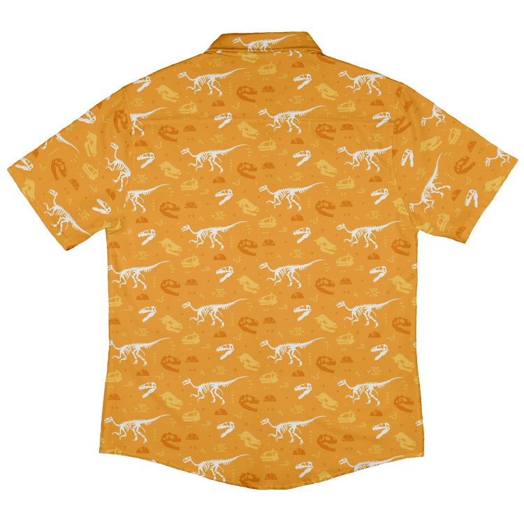Orange Dinosaur Bones Button Up Shirt - adult sizing - dinosaur print -