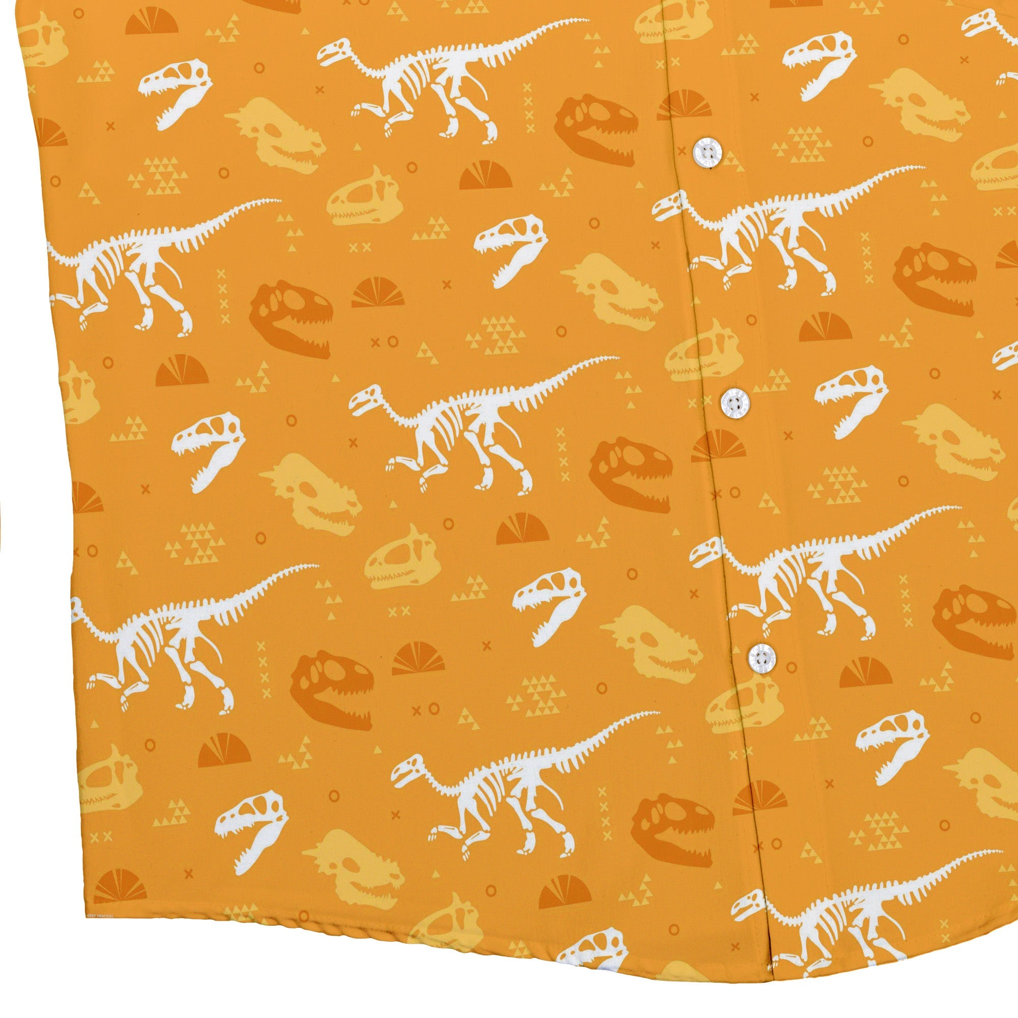 Orange Dinosaur Bones Button Up Shirt - adult sizing - dinosaur print -